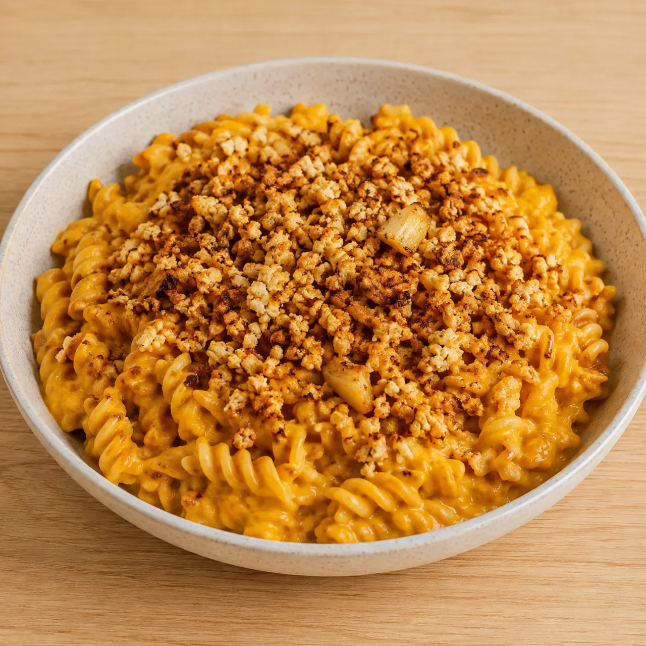 Lentil Pasta with Crispy Grated Tofu and Creamy Butternut Sauce