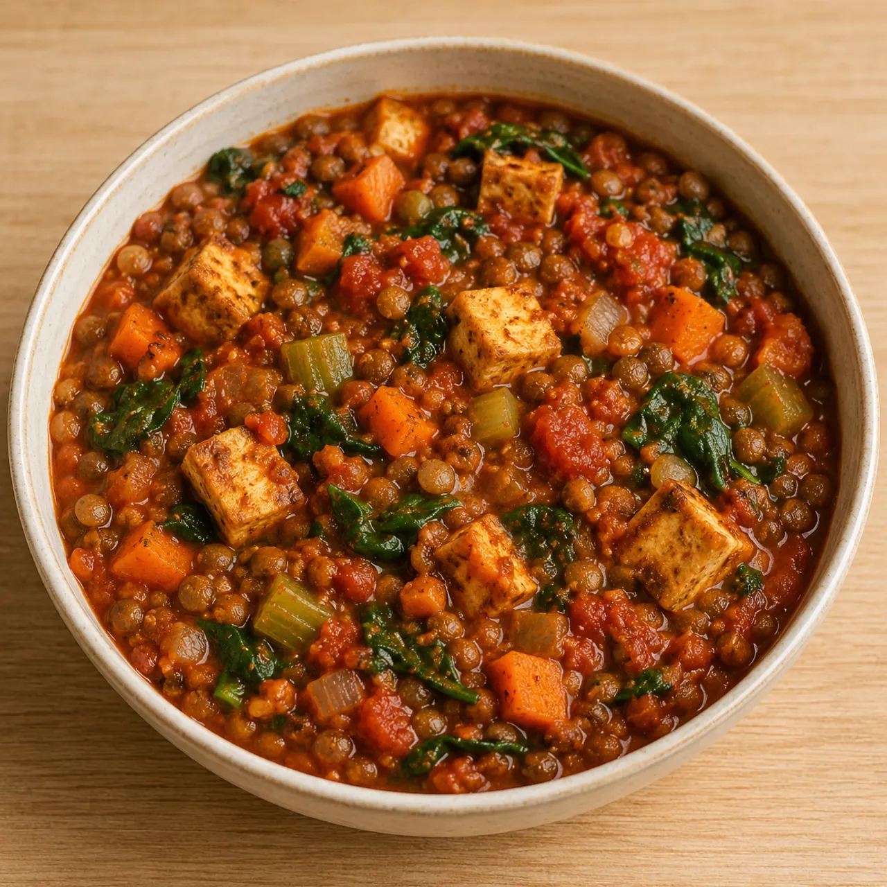 High-Protein Lentil, Tomato and Spinach Bean Stew
