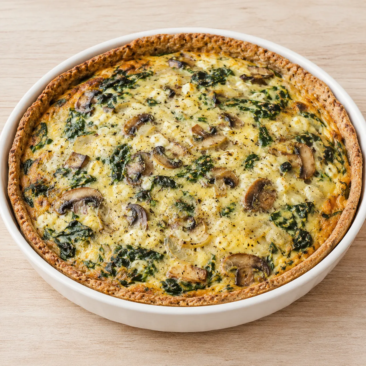 High-Protein Spinach Mushroom Quiche with Whole Wheat Yogurt Crust