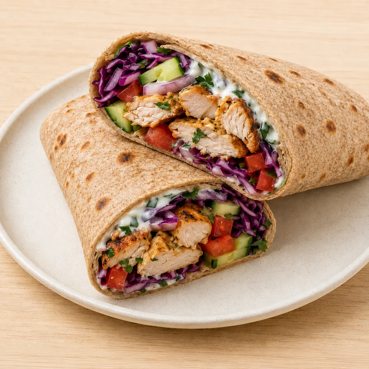 Chicken Lavash Wraps with Crunchy Vegetables