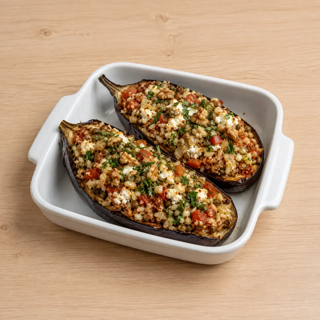 Rice & Lentil-Stuffed Eggplants