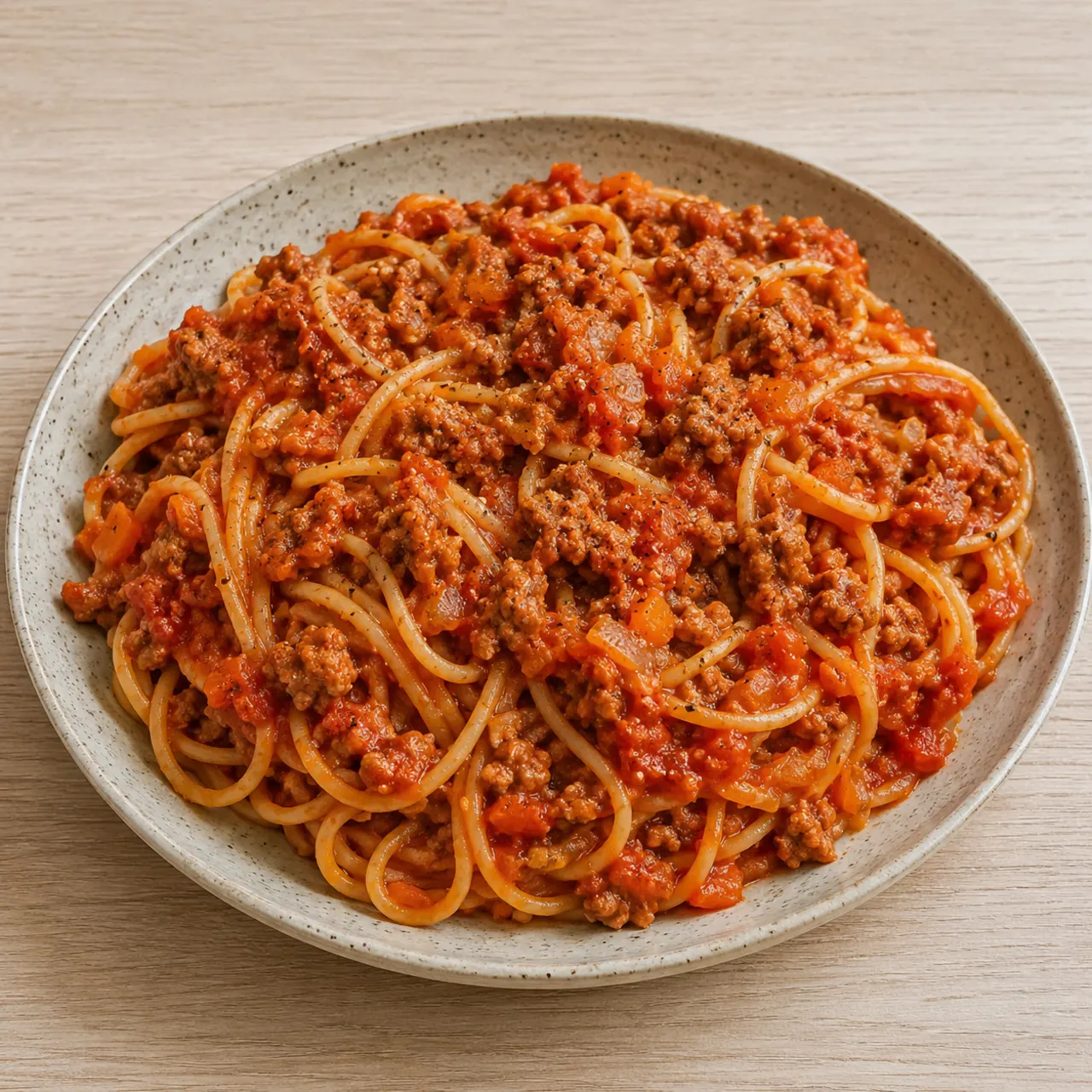 Lentil Spaghetti with Seitan Mince and Fresh Tomato-Carrot Sauce