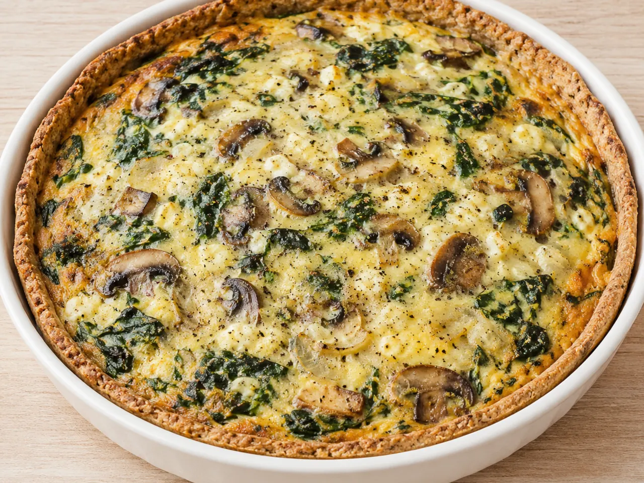 High-Protein Spinach Mushroom Quiche with Whole Wheat Yogurt Crust