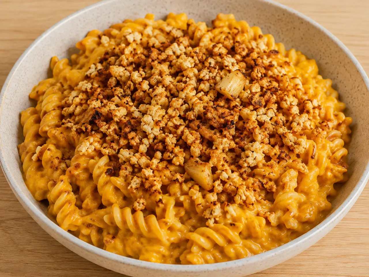 Lentil Pasta with Crispy Grated Tofu and Creamy Butternut Sauce