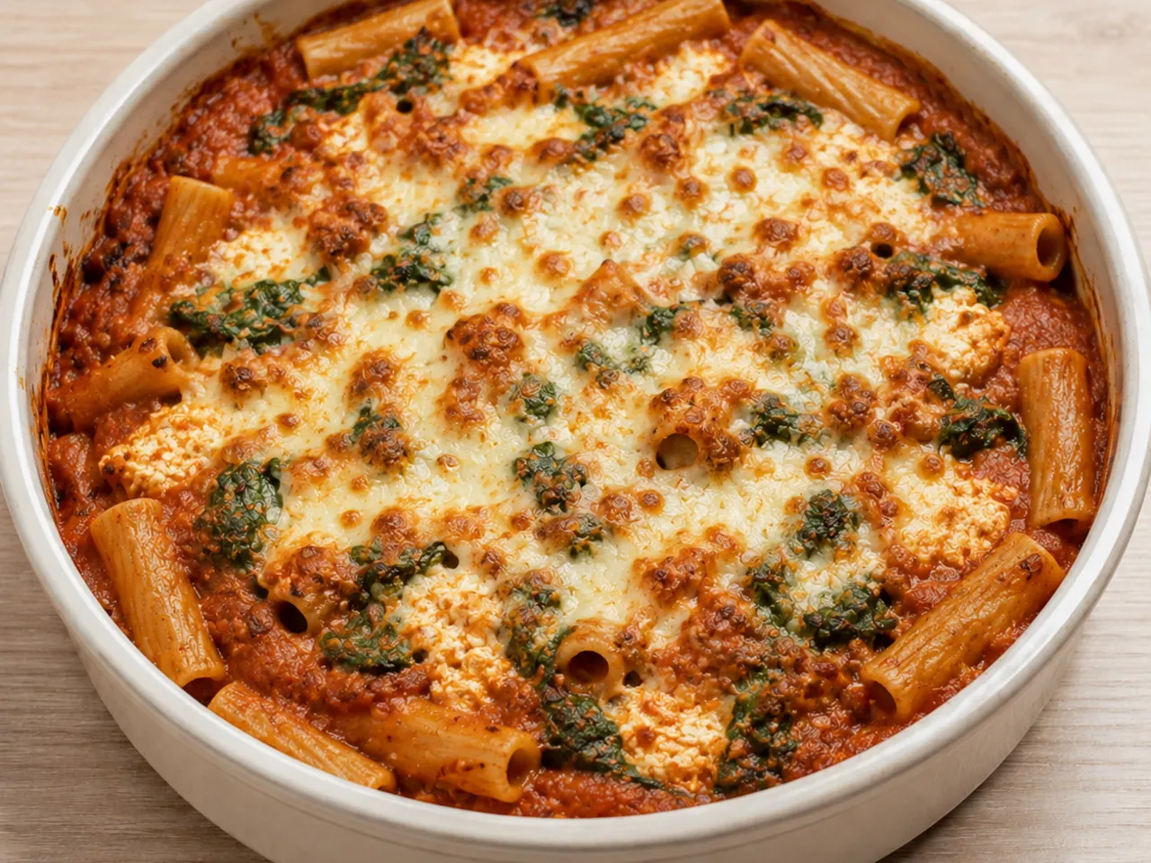 Whole Wheat Baked Ziti with Lentils, Spinach and Cottage Cheese