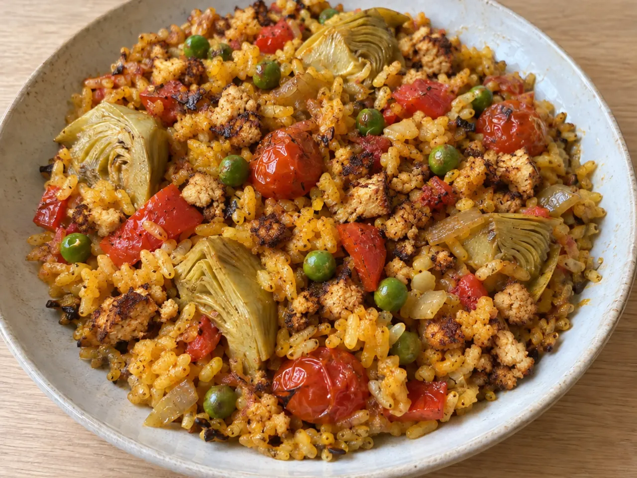 Vegan Paella with Smoked Tofu and Artichokes