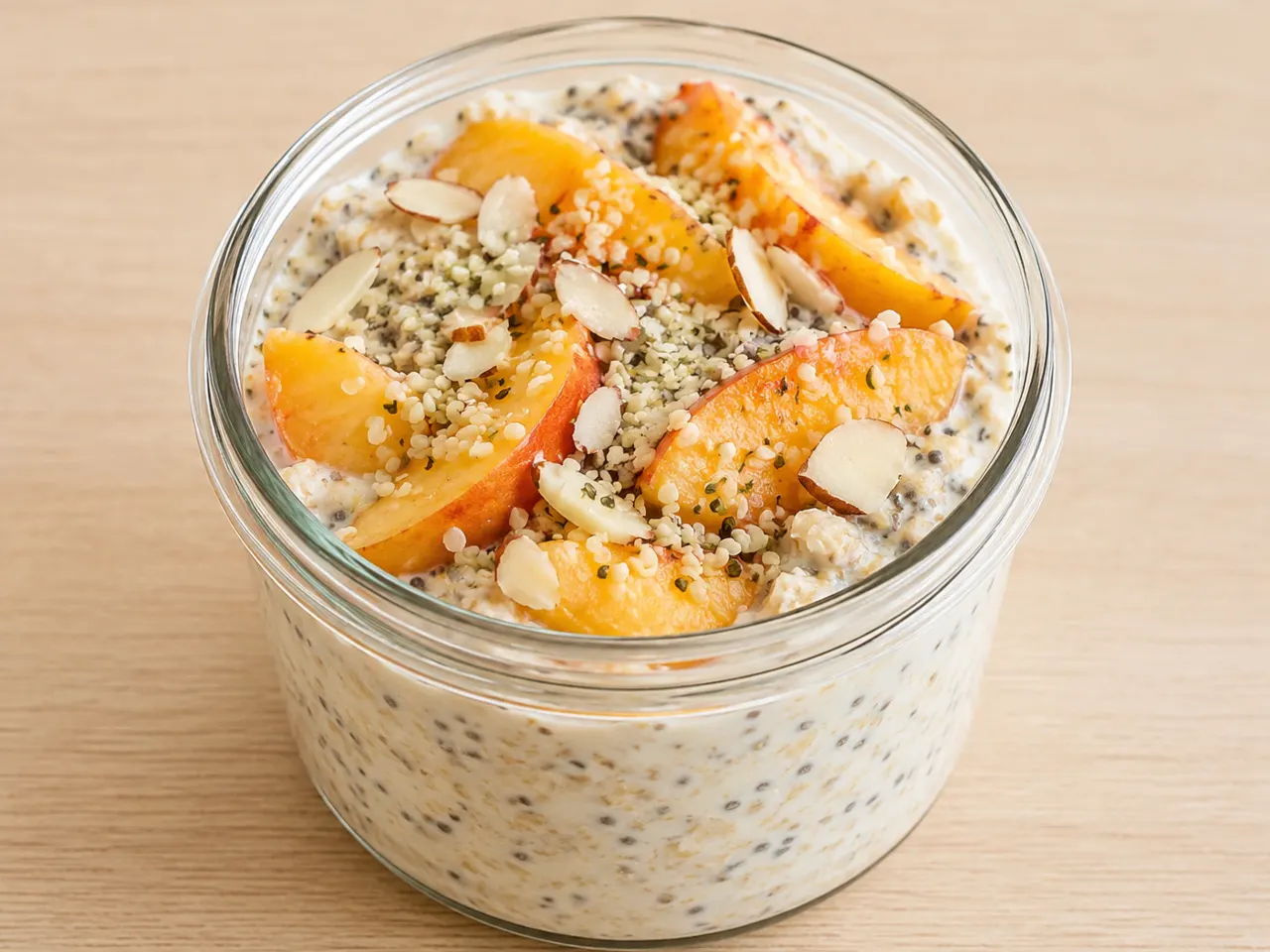 Peach and Skyr Overnight Oats with Hemp and Almonds
