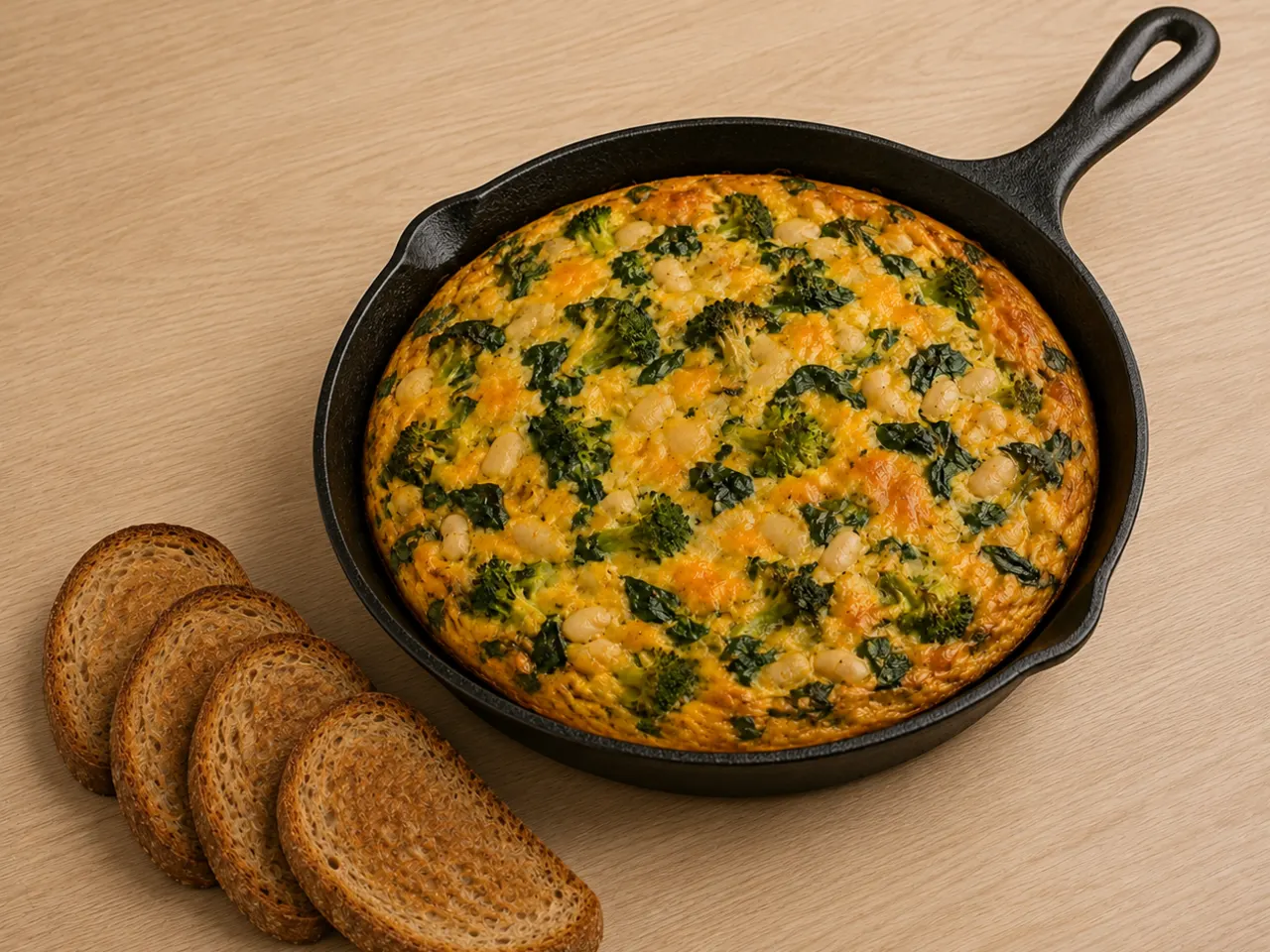 Broccoli, Cheddar and White Bean Frittata with Whole Wheat Toast