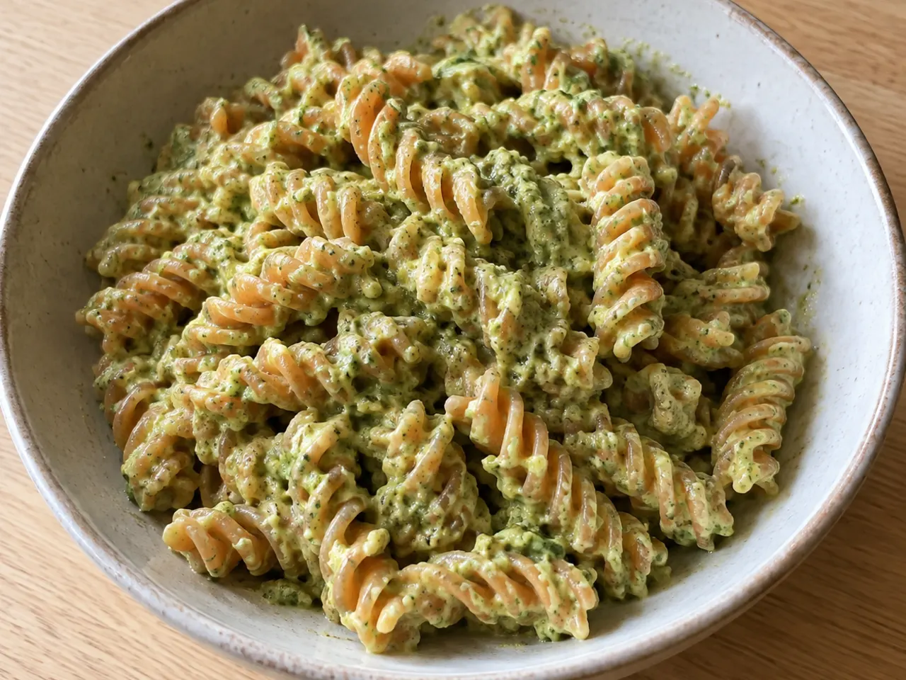 Red Lentil Pasta with Cottage Cheese Basil Pesto