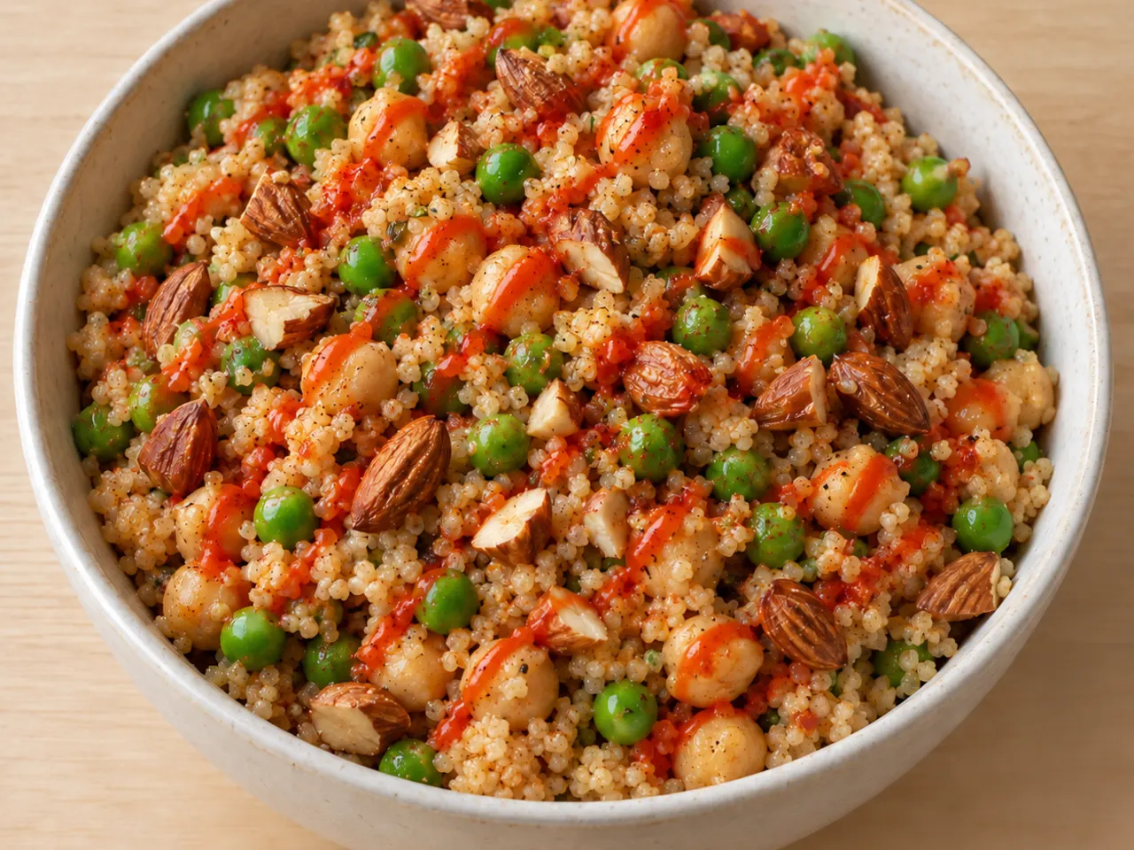 Whole-Wheat Couscous with Chickpeas, Peas and Almonds