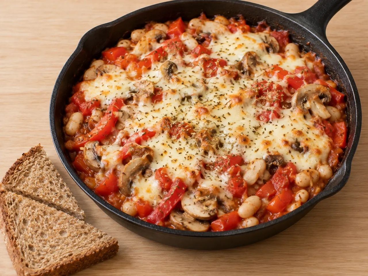 White Bean Pizza Skillet with Mozzarella and Vegetables