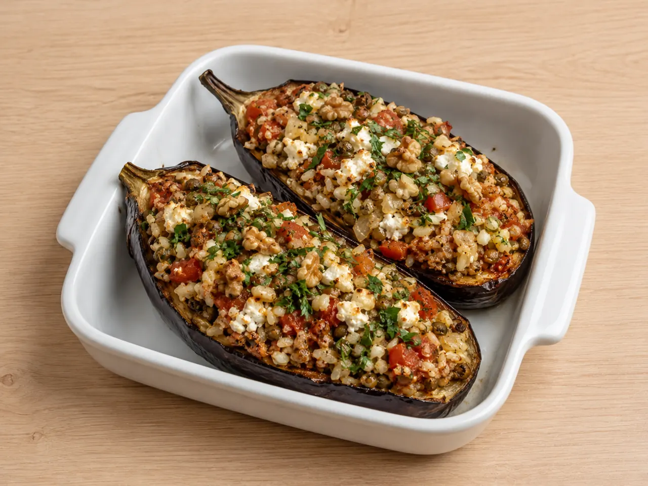 Rice & Lentil-Stuffed Eggplants