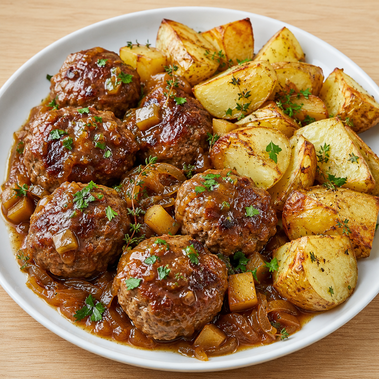 Liège-Style Meatballs with Oven-Roasted Potatoes, Because Restraint Is Not Very Belgian