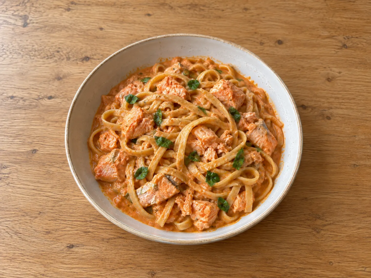 Creamy Roasted Tomato Salmon Tagliatelle