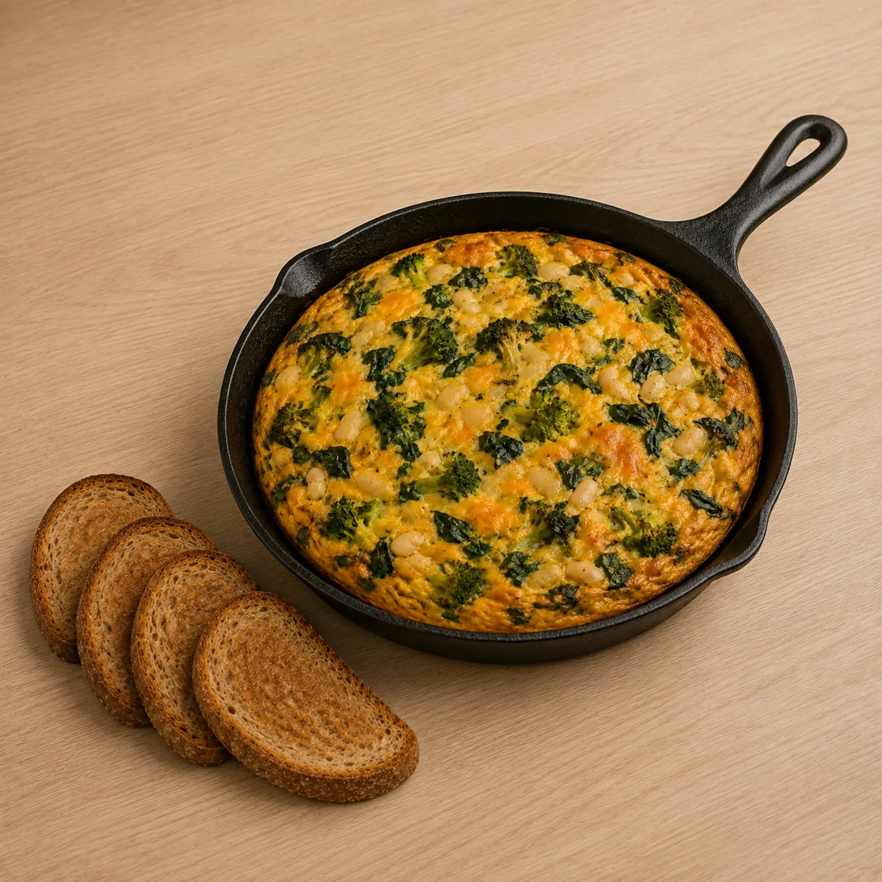 Broccoli, Cheddar and White Bean Frittata with Whole Wheat Toast