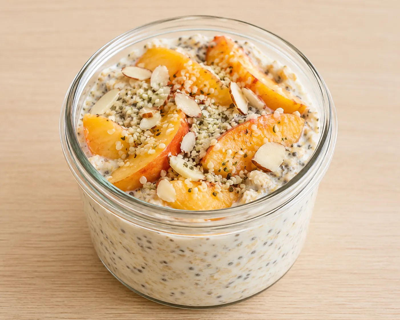 Peach and Skyr Overnight Oats with Hemp and Almonds