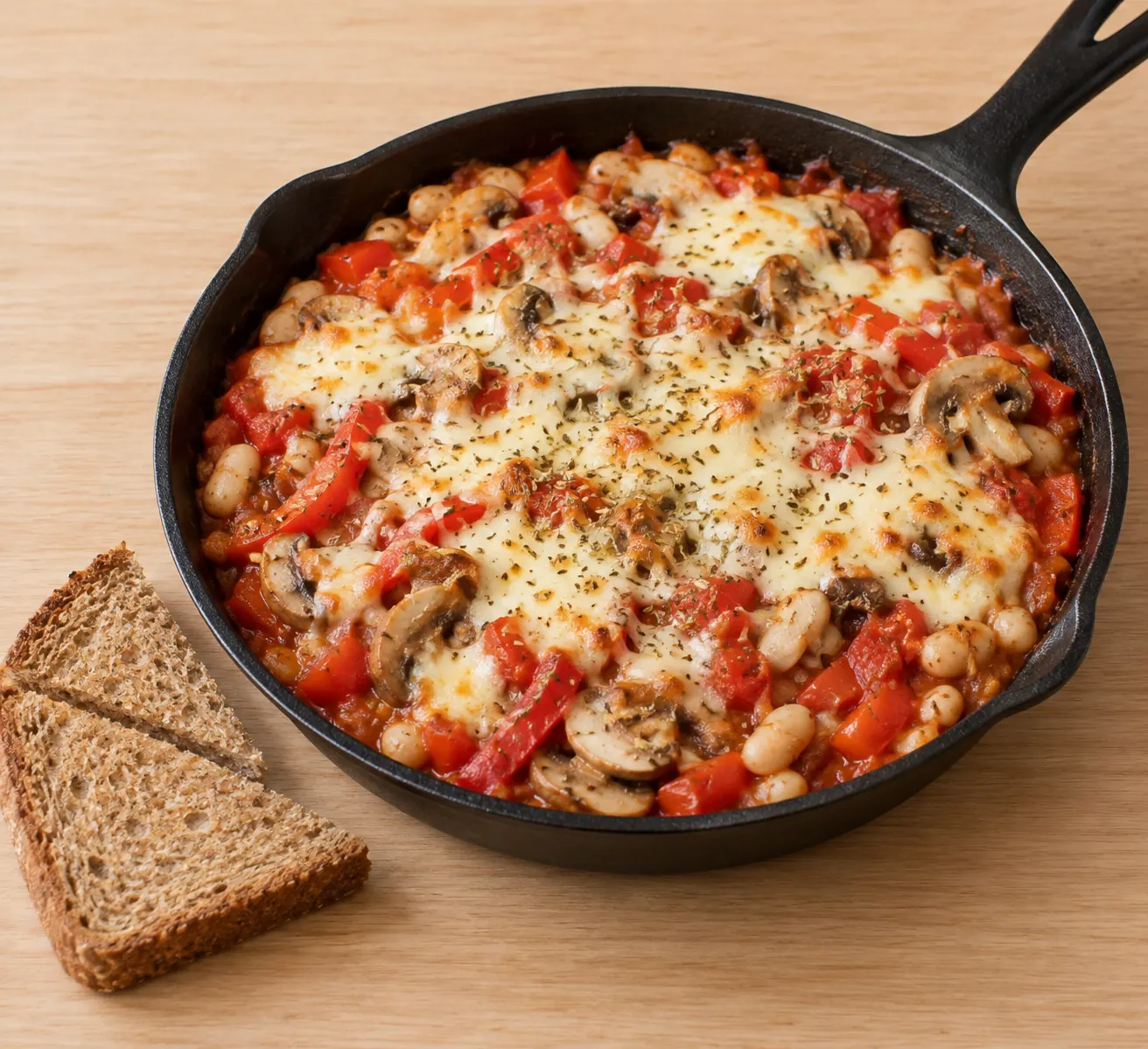White Bean Pizza Skillet with Mozzarella and Vegetables